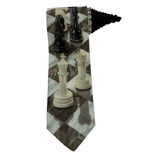 Ralph Marlin Chess Perspective Game Vintage Novelty Necktie Polyester - Picture 1 of 7